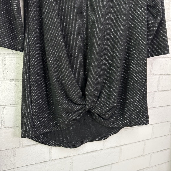 W5 Black Metallic 3/4 Sleeve Tie Front Top - Picture 10 of 11